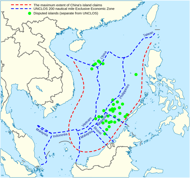 Map comparing UNCLOS defined territory and China's claims.
